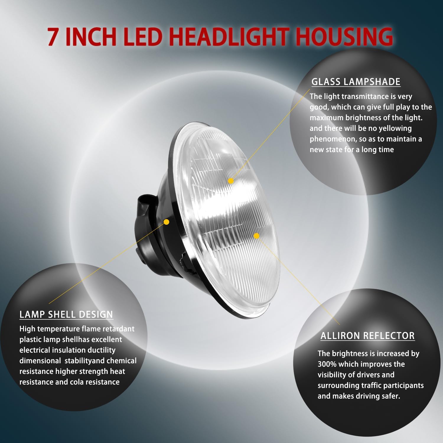 H4/9003 LED Headlight Bulbs   7 Inch H6024 Glass Round LED Headlight Housing,Halogen Sealed High Low Dual Beam,Original Classic Look Conversion Pair Kit Pair